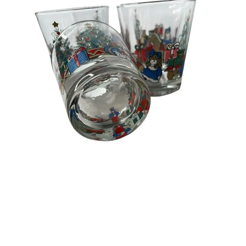 1988 Anchor Hocking Christmas Toys Rocks Highball Glasses Lot Of 5